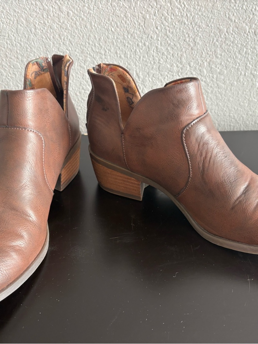boc Brown Leather Cutout Ankle Booties